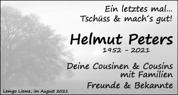 Anzeige  Helmut Peters  Lippische Landes-Zeitung