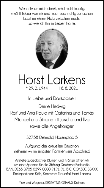 Anzeige  Horst Larkens  Lippische Landes-Zeitung