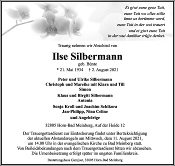 Anzeige  Ilse Silbermann  Lippische Landes-Zeitung