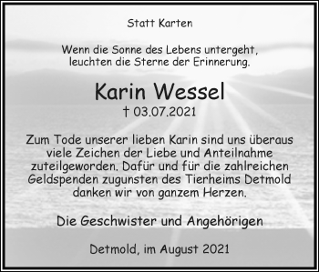 Anzeige  Karin Wessel  Lippische Landes-Zeitung