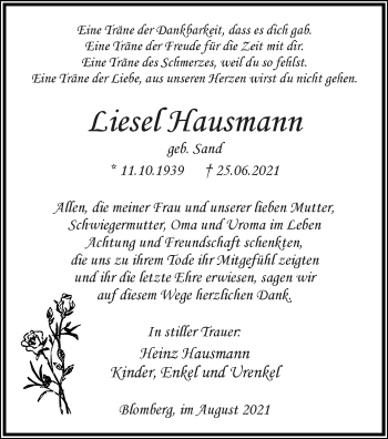 Anzeige  Liesel Hausmann  Lippische Landes-Zeitung
