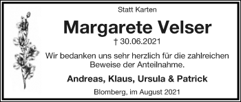 Anzeige  Margarete Velser  Lippische Landes-Zeitung