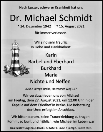 Anzeige  Michael Schmidt  Lippische Landes-Zeitung
