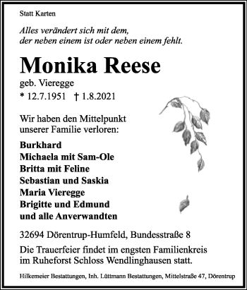 Anzeige  Monika Reese  Lippische Landes-Zeitung