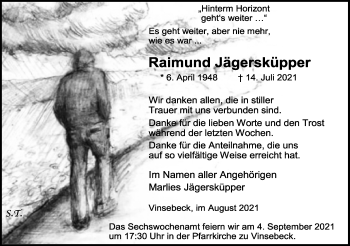 Anzeige  Raimund Jägersküpper  Lippische Landes-Zeitung