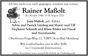 Anzeige  Rainer Maßolt  Lippische Landes-Zeitung