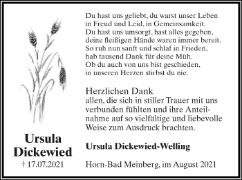 Anzeige  Ursula Dickewied  Lippische Landes-Zeitung