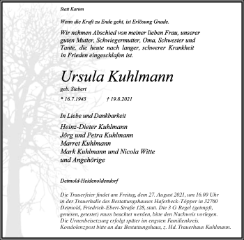 Anzeige  Ursula Kuhlmann  Lippische Landes-Zeitung