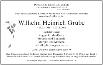 Anzeige  Wilhelm Heinrich Grube  Lippische Landes-Zeitung