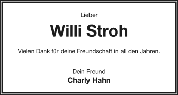 Anzeige  Willi Stroh  Lippische Landes-Zeitung