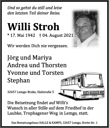 Anzeige  Willi Stroh  Lippische Landes-Zeitung