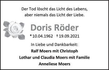 Anzeige  Doris Röder  Lippische Landes-zeitung
