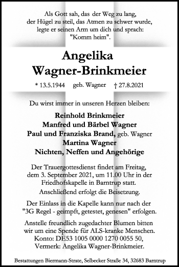 Anzeige  Angelika Wagner-Brinkmeier  Lippische Landes-Zeitung
