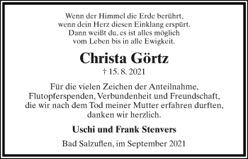 Anzeige  Christa Görtz  Lippische Landes-Zeitung
