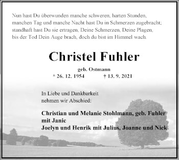 Anzeige  Christel Fuhler  Lippische Landes-Zeitung