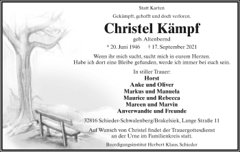 Anzeige  Christel Kämpf  Lippische Landes-Zeitung