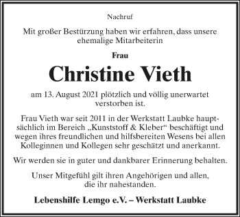 Anzeige  Christine Vieth  Lippische Landes-Zeitung