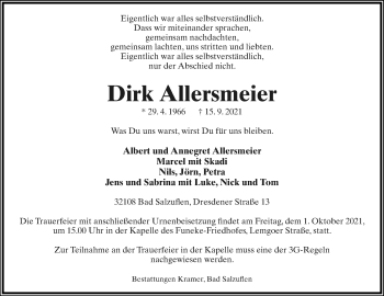Anzeige  Dirk Allersmeier  Lippische Landes-Zeitung