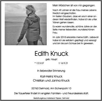 Anzeige  Edith Knuck  Lippische Landes-Zeitung