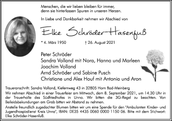 Anzeige  Elke Schröder-Hasenfuß  Lippische Landes-Zeitung