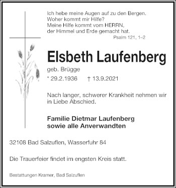 Anzeige  Elsbeth Laufenberg  Lippische Landes-Zeitung