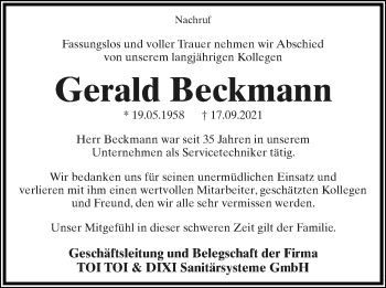 Anzeige  Gerald Beckmann  Lippische Landes-Zeitung