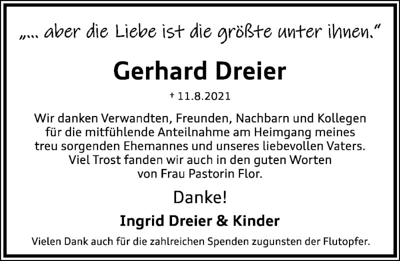 Traueranzeige für Gerhard Dreier vom 18.09.2021 aus Lippische Landes-Zeitung