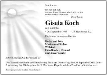 Anzeige  Gisela Koch  Lippische Landes-Zeitung