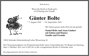 Anzeige  Günter Bolte  Lippische Landes-Zeitung
