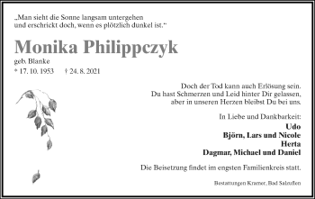 Anzeige  Monika Philippczyk  Lippische Landes-Zeitung