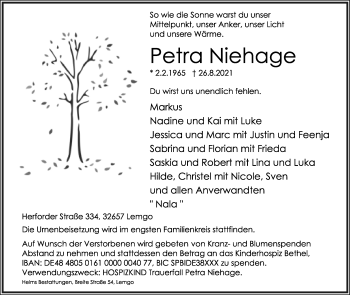 Anzeige  Petra Niehage  Lippische Landes-Zeitung