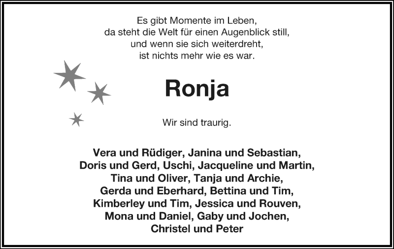  Traueranzeige für Ronja Krencky vom 25.09.2021 aus Lippische Landes-Zeitung