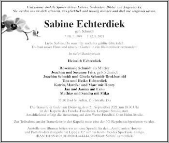 Anzeige  Sabine Echterdiek  Lippische Landes-Zeitung