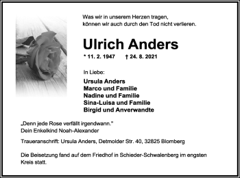 Anzeige  Ulrich Anders  Lippische Landes-Zeitung