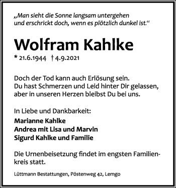 Anzeige  Wolfram Kahlke  Lippische Landes-Zeitung