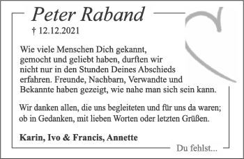 Anzeige  Peter Raband  Lippische Landes-Zeitung