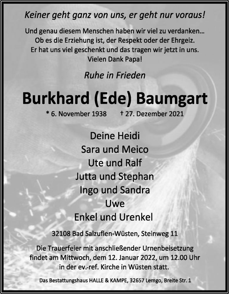  Traueranzeige für Burkhard Baumgart vom 08.01.2022 aus Lippische Landes-Zeitung