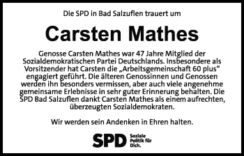 Anzeige  Carsten Mathes  Lippische Landes-Zeitung