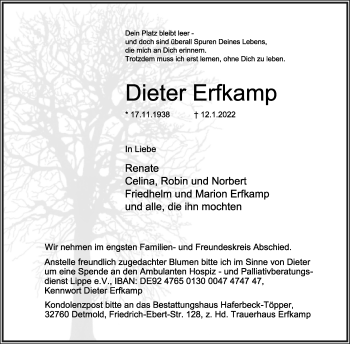 Anzeige  Dieter Erfkamp  Lippische Landes-Zeitung