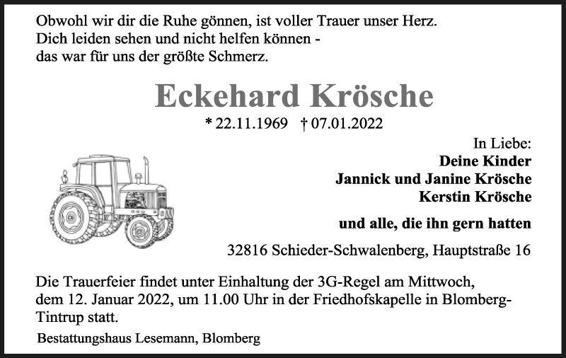  Traueranzeige für Eckehard Krösche vom 11.01.2022 aus Lippische Landes-Zeitung