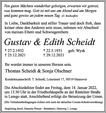 Anzeige  Edith Scheidt  Lippische Landes-Zeitung