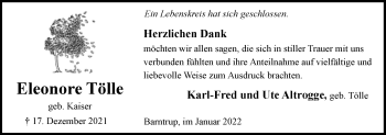 Anzeige  Eleonore Tölle  Lippische Landes-Zeitung