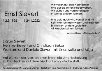 Anzeige  Ernst Sievert  Lippische Landes-Zeitung