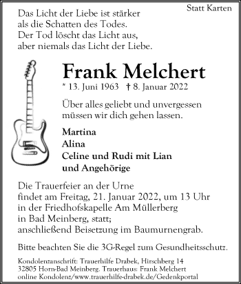 Anzeige  Frank Melchert  Lippische Landes-Zeitung