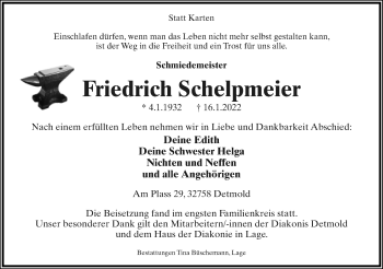 Anzeige  Friedrich Schelpmeier  Lippische Landes-Zeitung