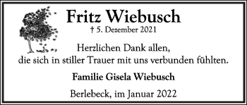 Anzeige  Fritz Wiebusch  Lippische Landes-Zeitung