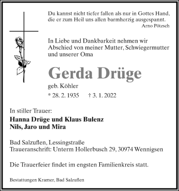 Anzeige  Gerda Drüge  Lippische Landes-Zeitung