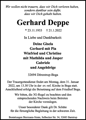 Anzeige  Gerhard Deppe  Lippische Landes-Zeitung