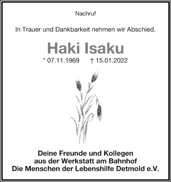 Anzeige  Haki Isaku  Lippische Landes-Zeitung