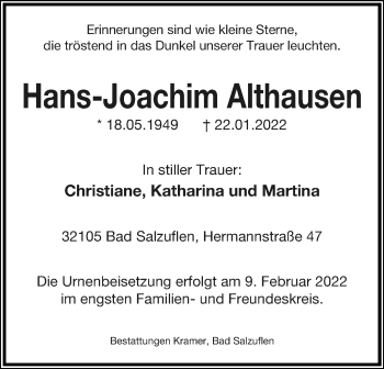 Anzeige  Hans-Joachim Althausen  Lippische Landes-Zeitung
